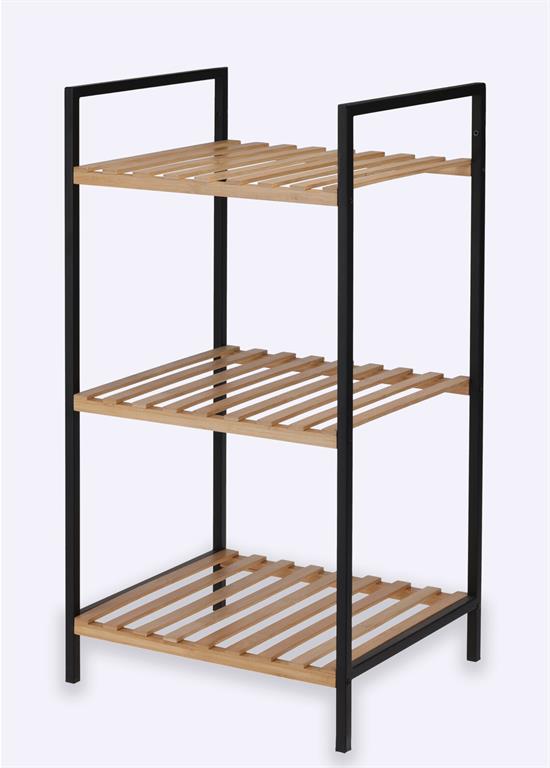 Etagère rangement 3 niveaux métal bois - KP-784630130 - Noir Et Bambou - Bambou - Taille 