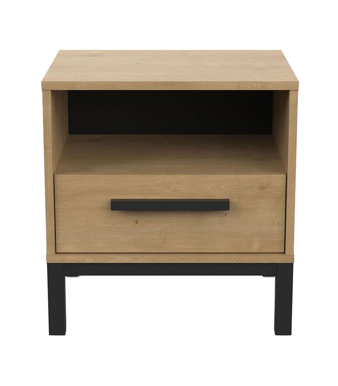 Chevet 1 tiroir et 1 niche décor chêne et noir mat - L44