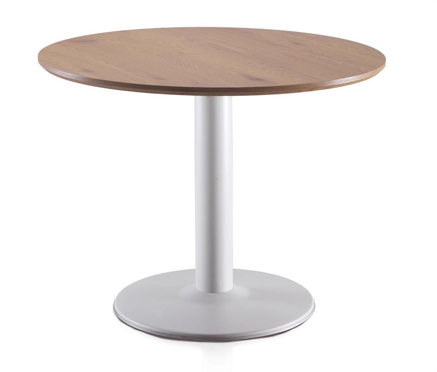 La table en mélamine cendrée est dotée d'une base centrale en métal blanc, offrant ainsi une stabilité et une durabilité accrues. Son plateau en mélamine d'un diamètre de 100 cm ...