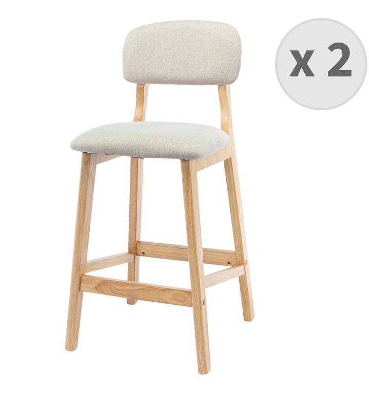 Chaise de bar en tissu coloris Lin et bois massif