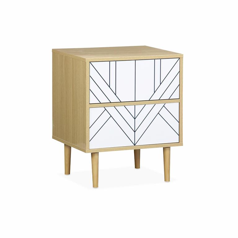 Table de chevet décor bois naturel et blanc