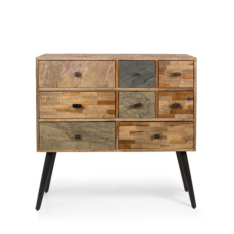 Commode design 8 tiroirs en teck recyclé - Naturel