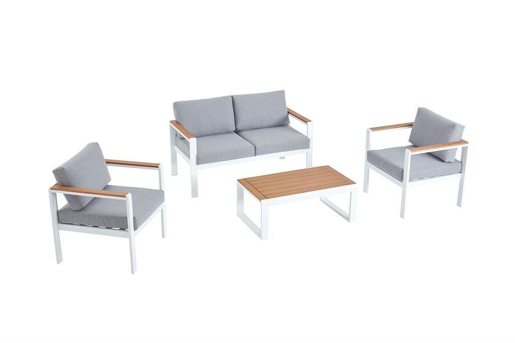 Salon de jardin bas 4 places en aluminium blanc