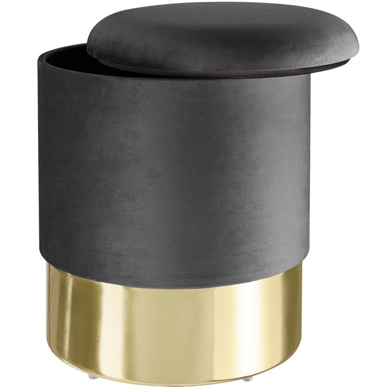 Banc Tabouret Coffre de rangement Rond aspect Velours gris foncé
