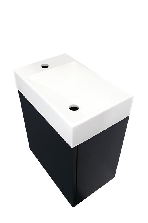 Meuble lave-mains noir avec vasque blanche