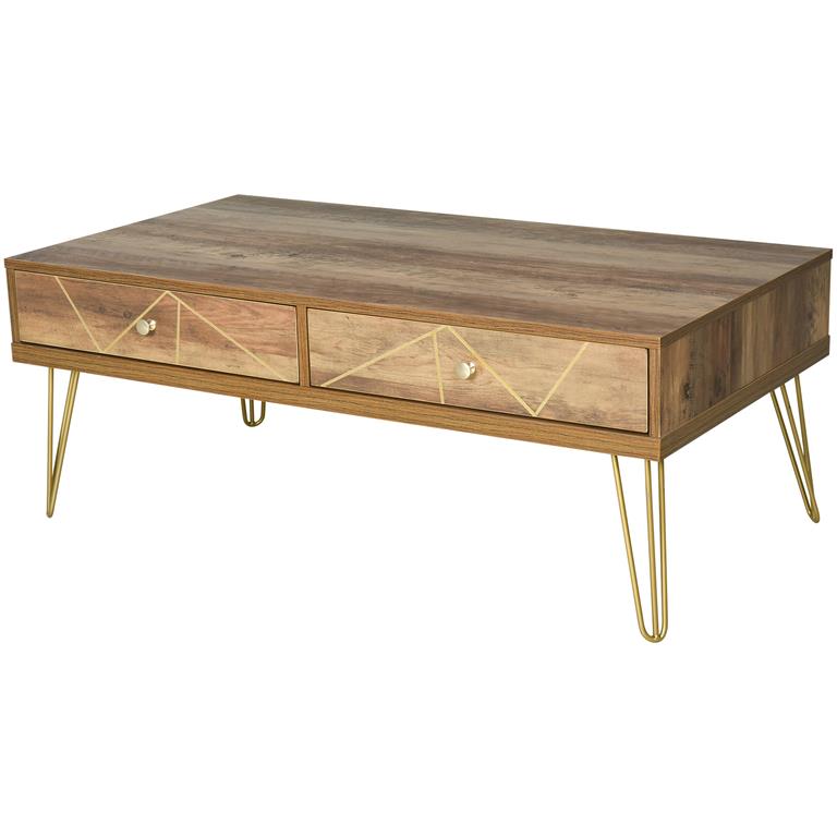 Table basse en bois lignes dorées peintes à la main