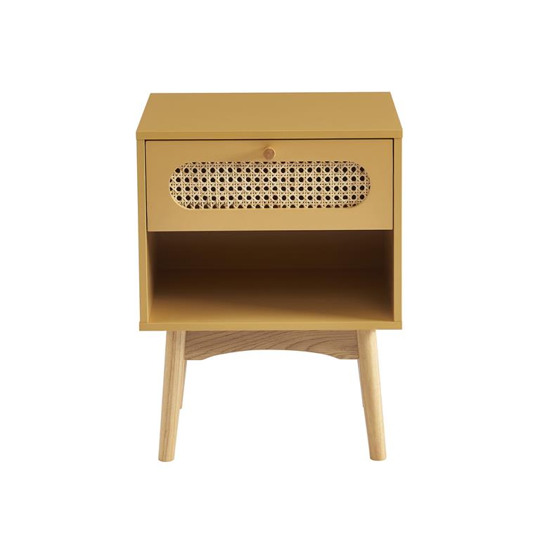 Table de chevet  jaune safran et cannage rotin 40cm