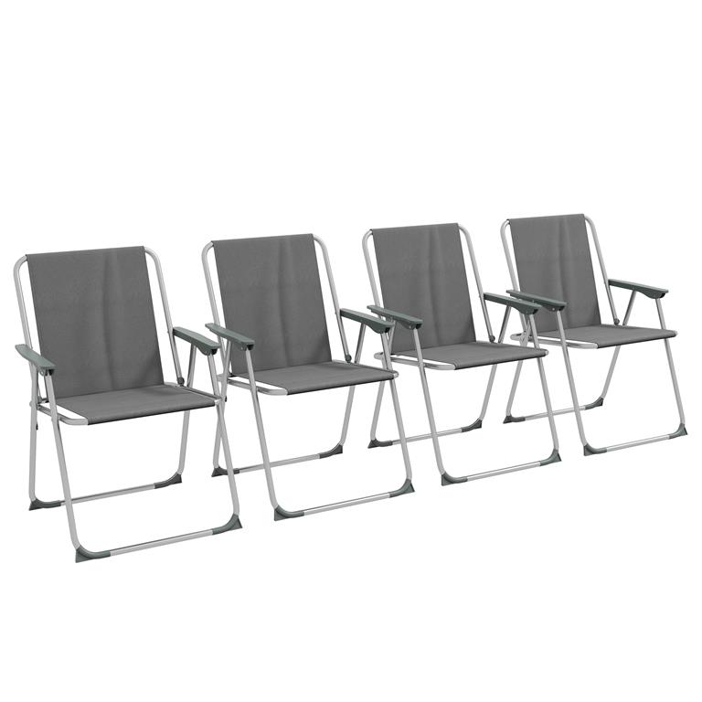 Lot de 4 chaises pliantes de jardin camping avec accoudoirs gris