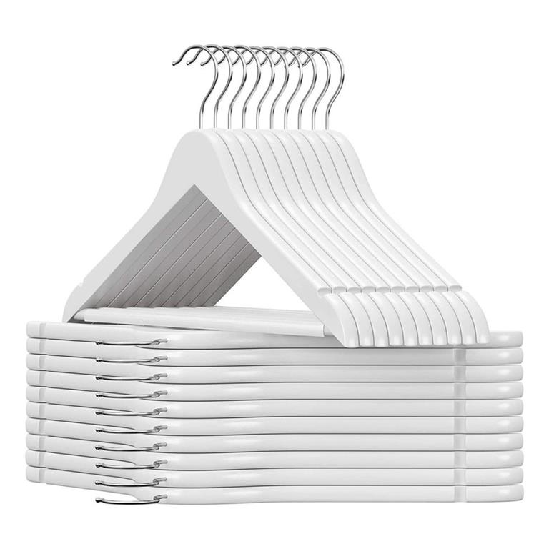 Lot de 20 Cintres en bois blanc avec Crochets pivotants