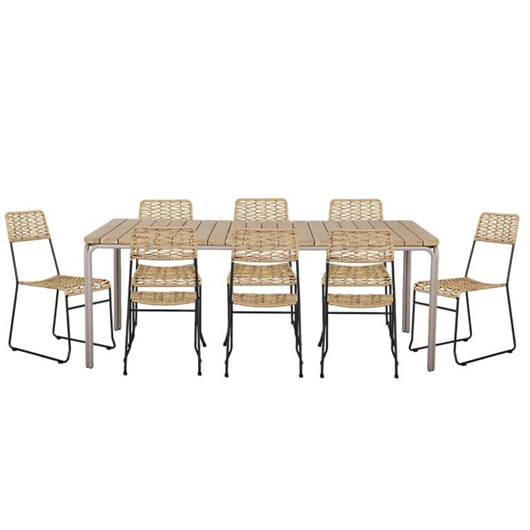 Ensemble table en bois d'acacia  200 cm et 8 chaises de jardin