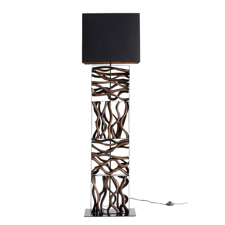 Lampadaire en acier et bois flotté H163