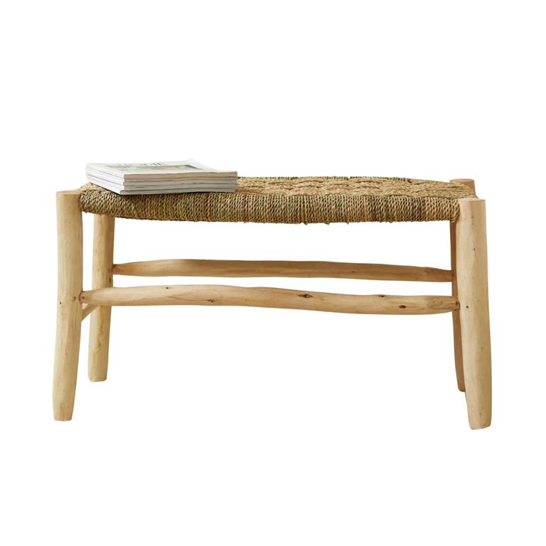 Banc marocain  tressage damier osier/bois naturel 80 cm