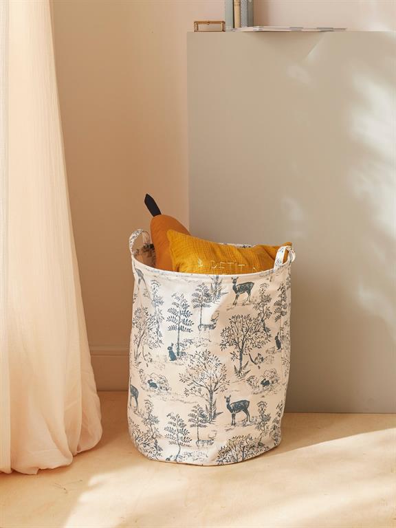 Bac de rangement rond esprit toile de Jouy