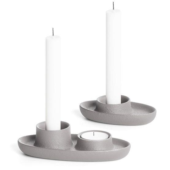 2 Bougeoirs gris clair S Aye Aye - Emko