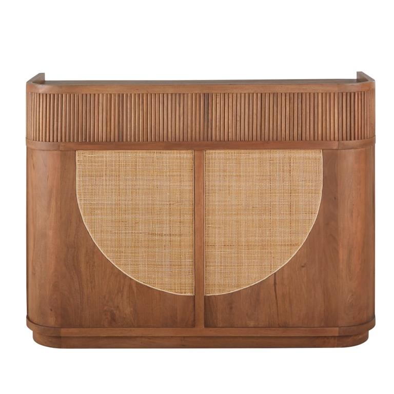 Comptoir professionnel 2 portes 2 niches en bois de manguier et rotin