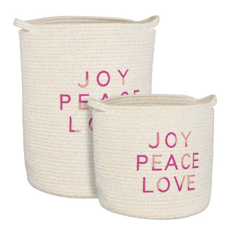 Lot de 2 paniers de rangement en coton blanc H46