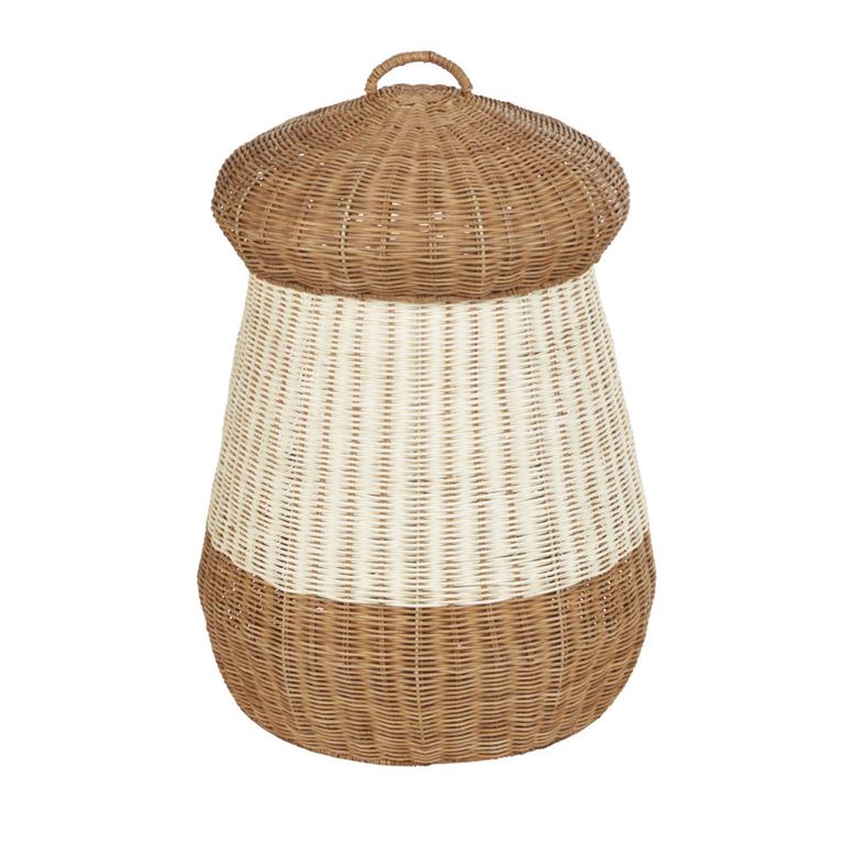 Grand panier de rangement champignon en rotin beige et marron