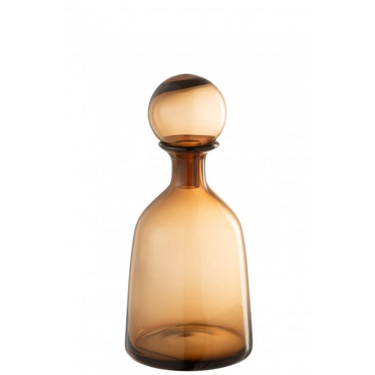 Bouteille décorative et bouchon rond verre marron H33