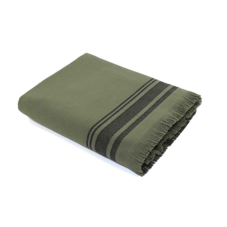 Fouta éponge XXL coton vert kaki / noir 200x180