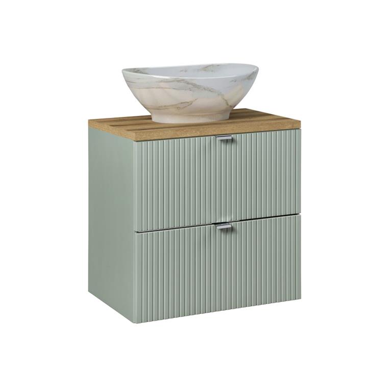 Meuble vasque 2 tiroirs stratifiés naturel vert