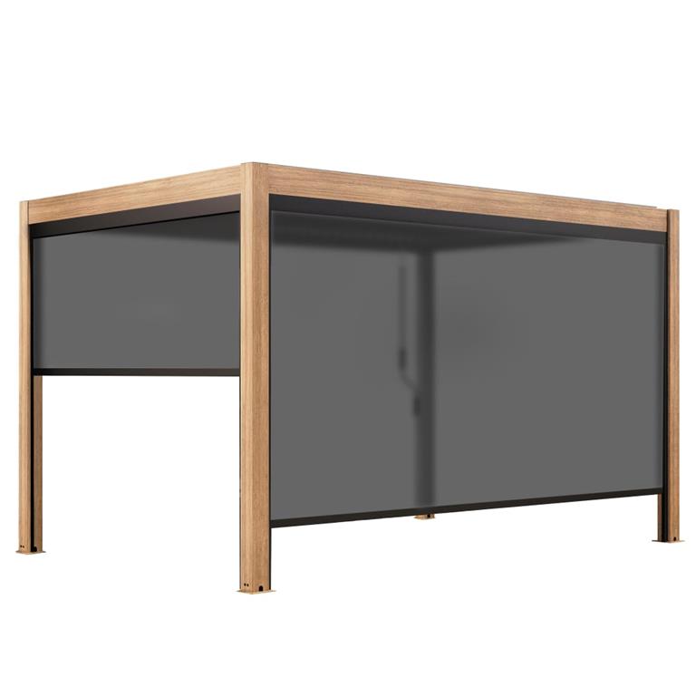 Pergola bioclimatique autoportée 3x4 m et 2 stores bois gris