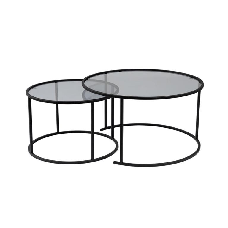 Lot de 2 tables basses gigognes D80 cm - Gris/ Noir