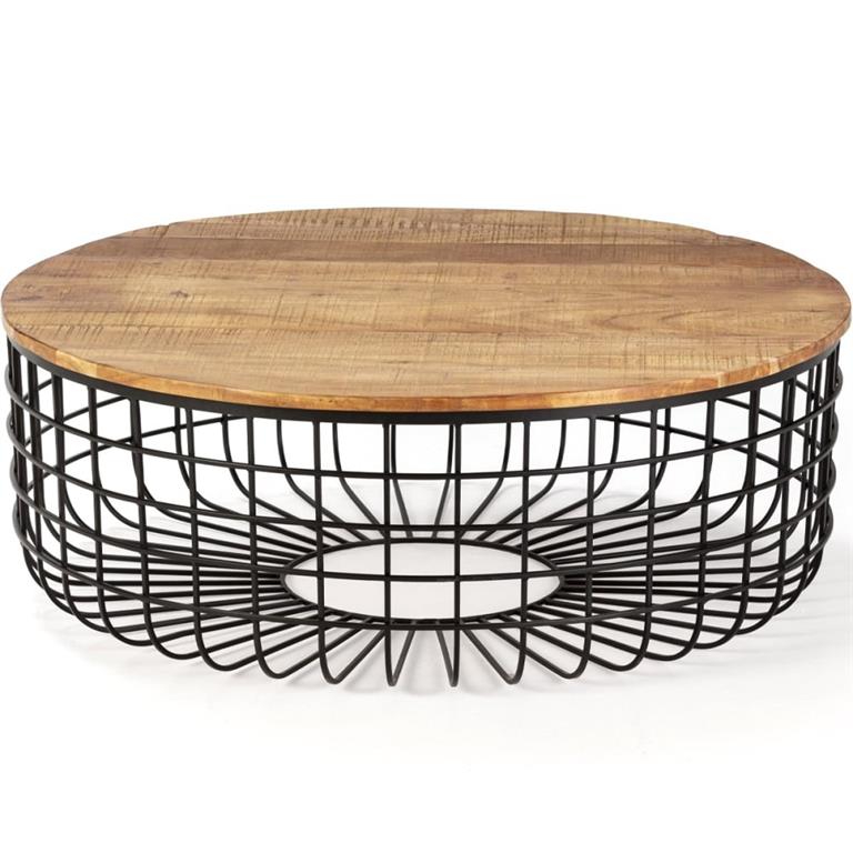 Table basse ronde en bois massif et métal 102 cm