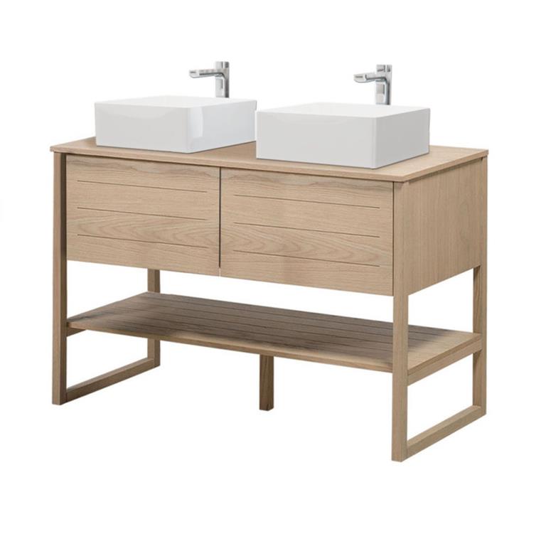 Meuble de salle de bain 120 cm avec vasques blanches carrées ATOLL