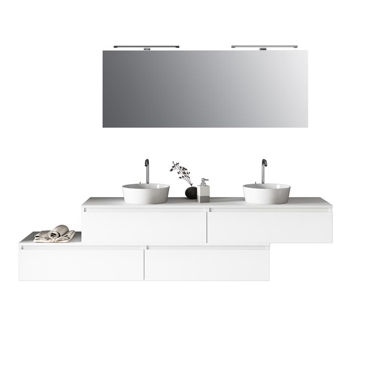 Meuble de salle de bain 9 pièces double vasque en mélamine blanche