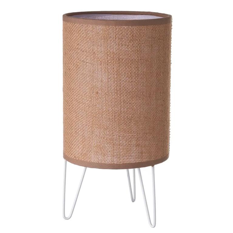 Lampe à poser métal blanc et abat-jour marron 15x15x30cm