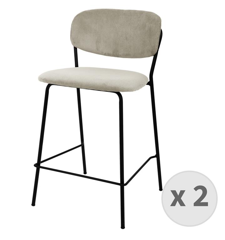 Tabouret de bar en tissu cotelé Lin et métal noir mat 
