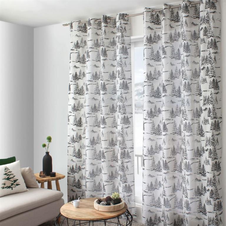 Rideau 140 x 240 cm en coton chambray esprit montagne anthracite