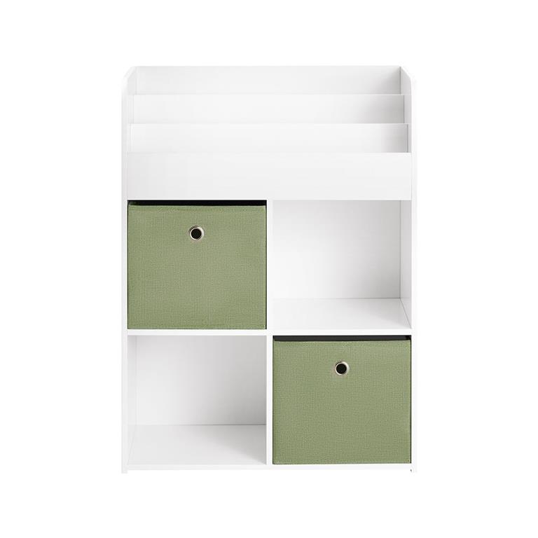 Bibliothèque effet bois blanc pour enfants 3 étagères 4 compartiments
