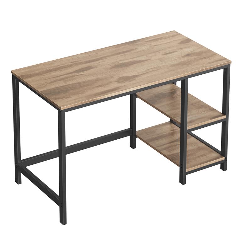 Bureau avec rangement en acier avec 2 étagères marron camel et noir