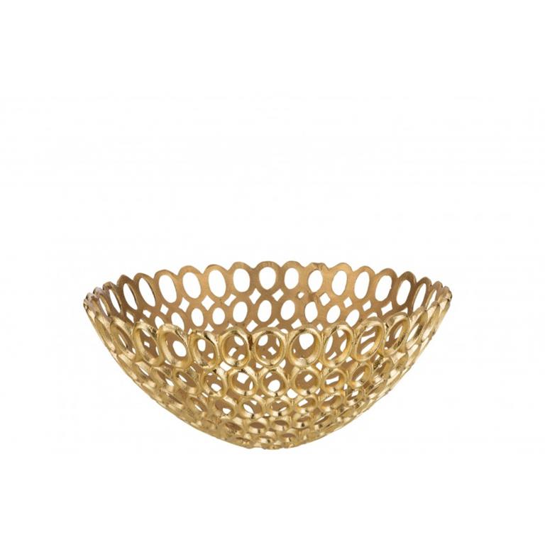 Corbeille ronde en cercles aluminium doré D43cm