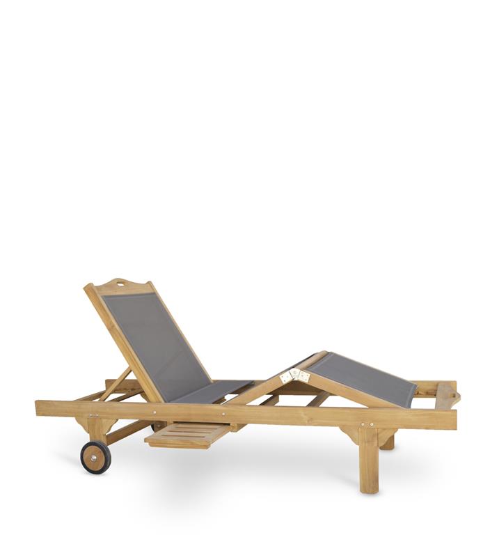 Bain de soleil à roulettes en bois de teck beige et screen gris