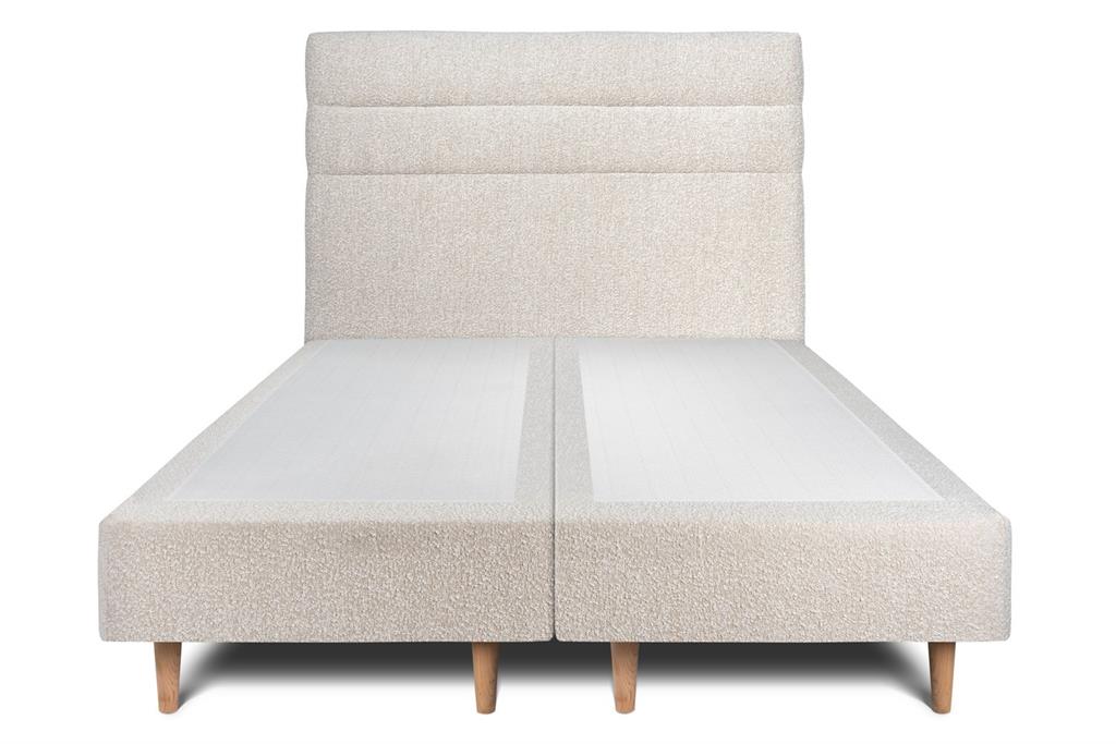 Lit avec tête de lit lignes bouclette et sommier tapissier  Beige clai