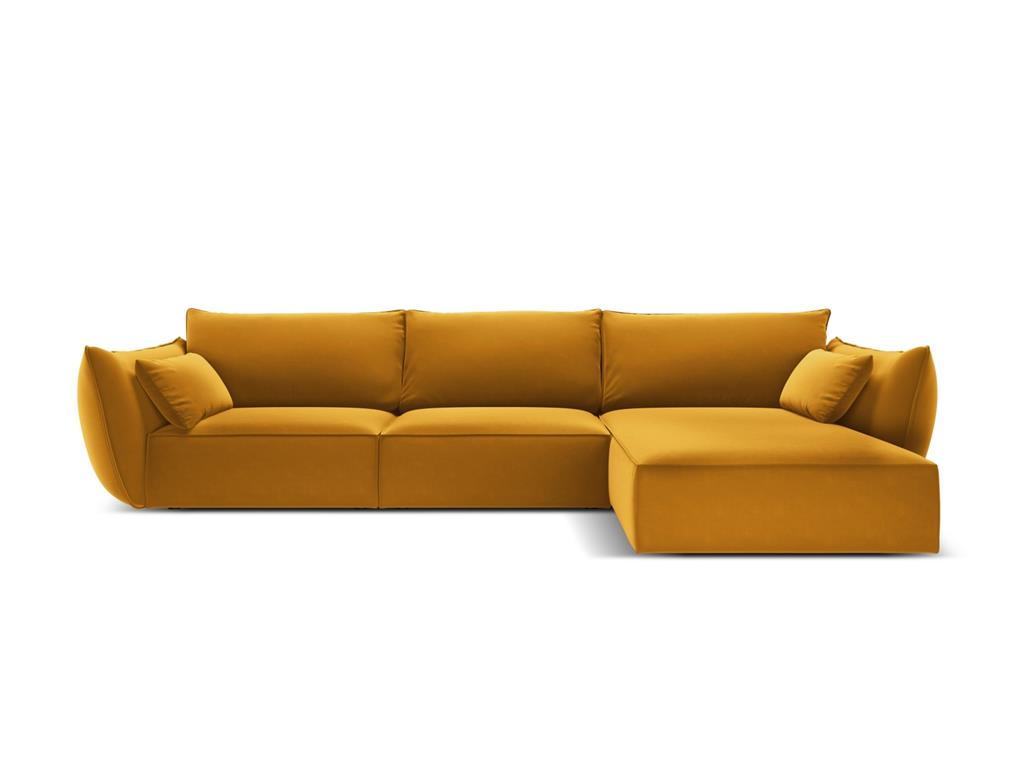 Canapé d'angle droit 4 places en tissu velours jaune