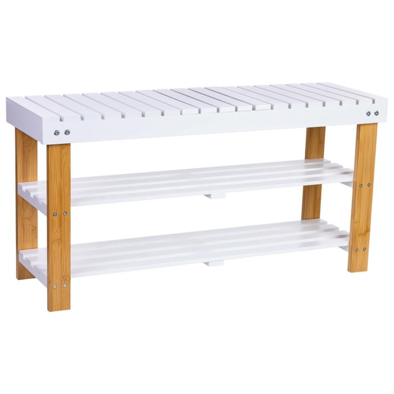 Banc à chaussures en bois blanc 90x29x45h cm