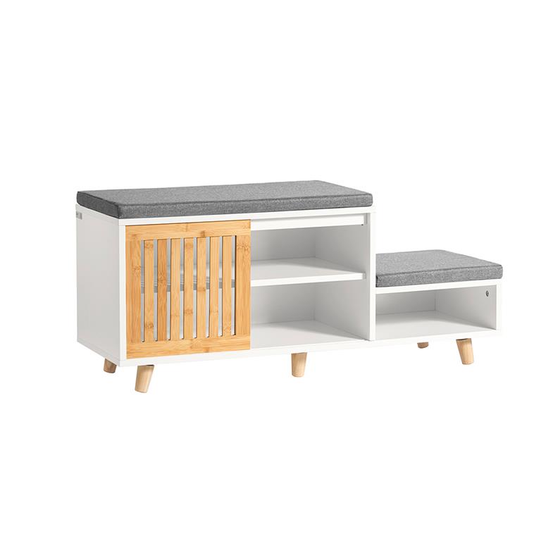 Banc d'entrée 2 places 1 porte effet bois blanc