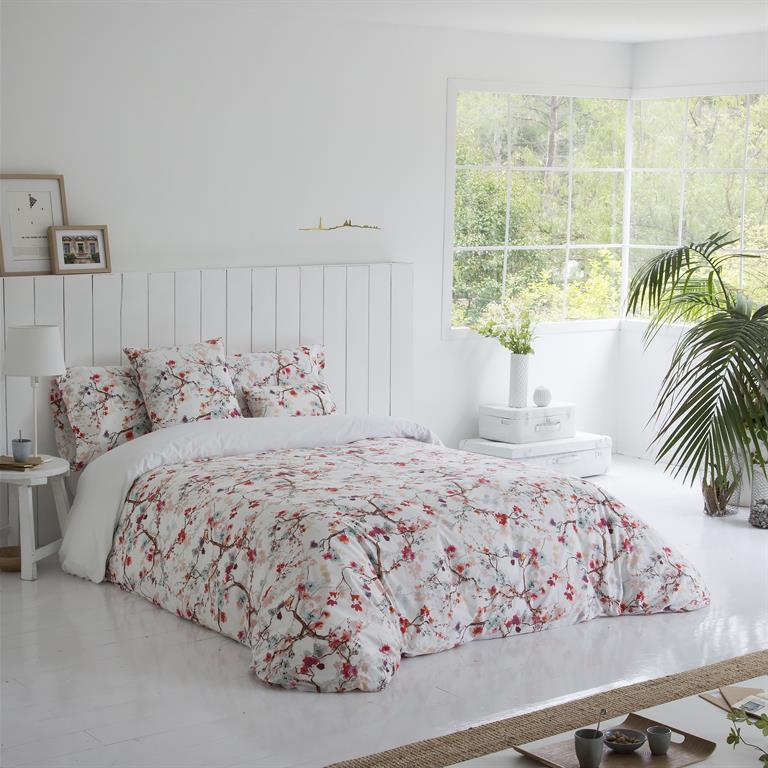 Housse de couette imprimé floral en percale Coton Rouge 220x220 cm