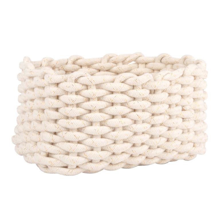 Corbeille rectangulaire en coton tressé blanc et lurex