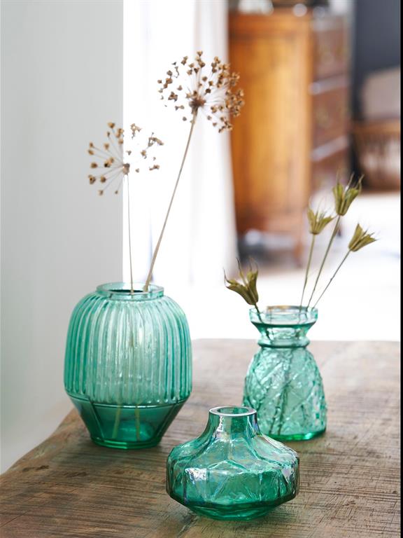 Soliflore en verre par lot de 3 vert