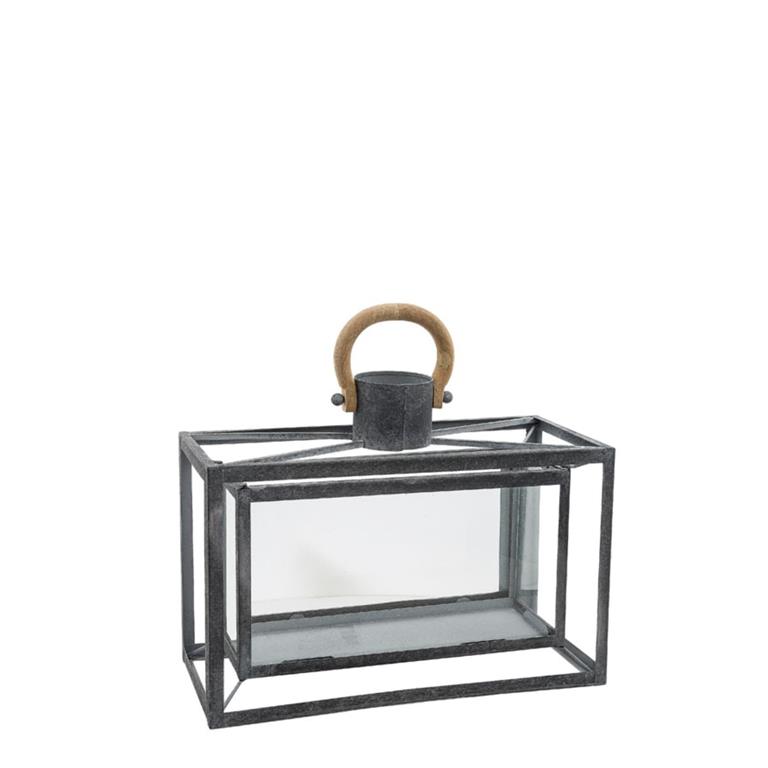 Lanterne décorative en verre gris H30