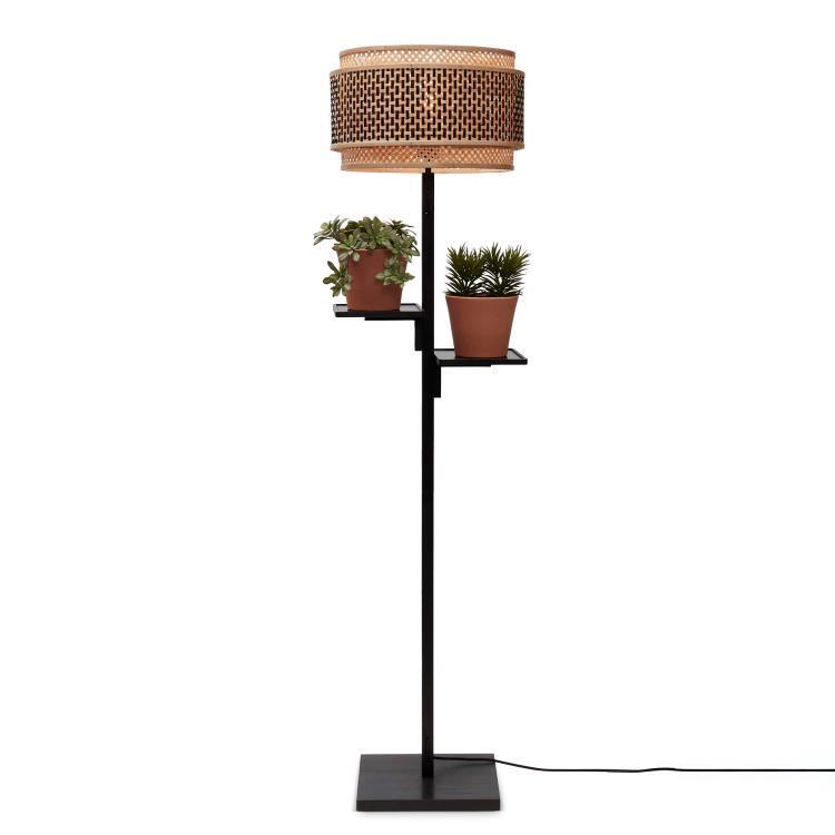 Lampadaire bambou abat-jour bambou naturel/noir