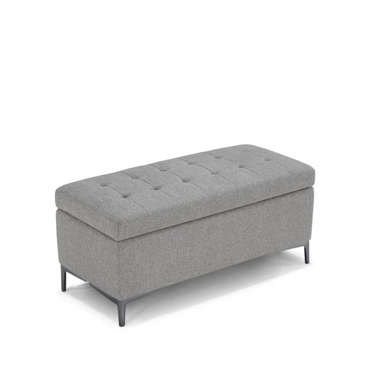 Banquette de rangement matelassée en tissu texturé gris 110x50 cm
