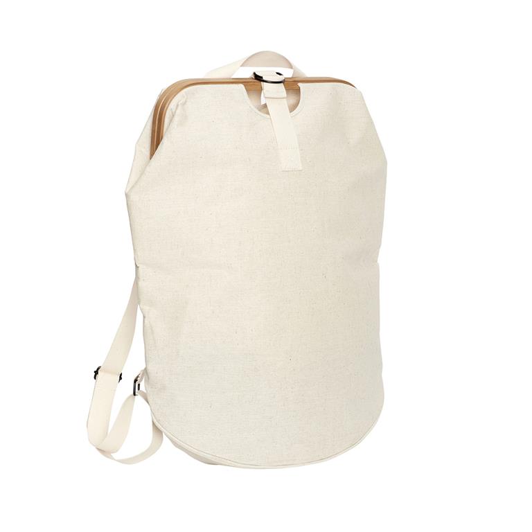 Panier à linge en toile et bambou beige