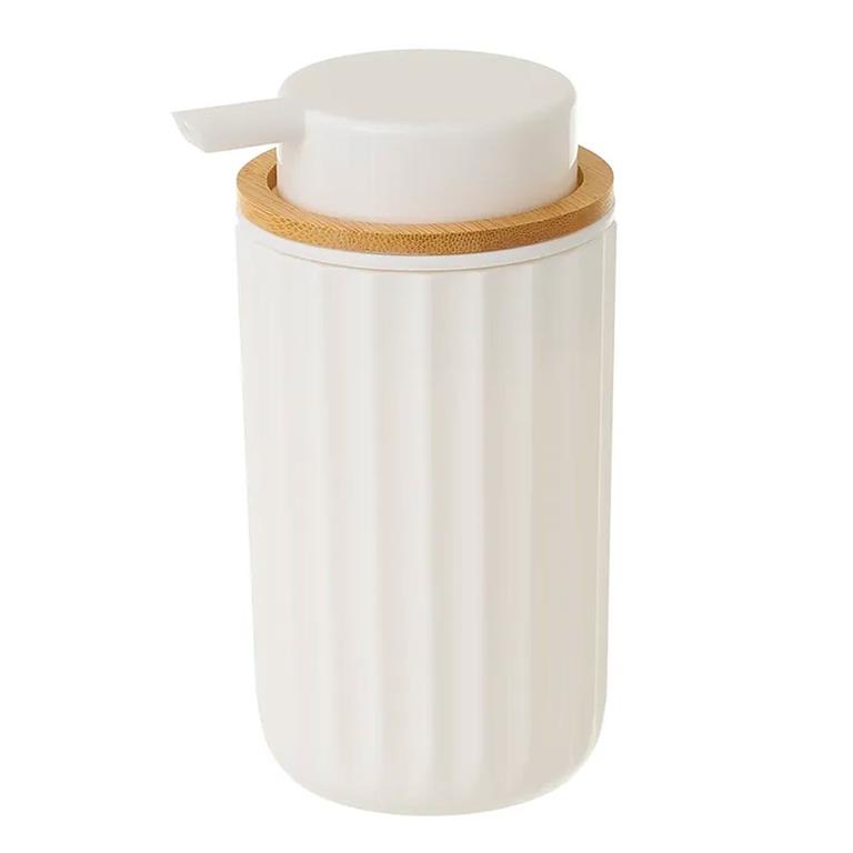 Distributeur de savon plastique blanc et bambou