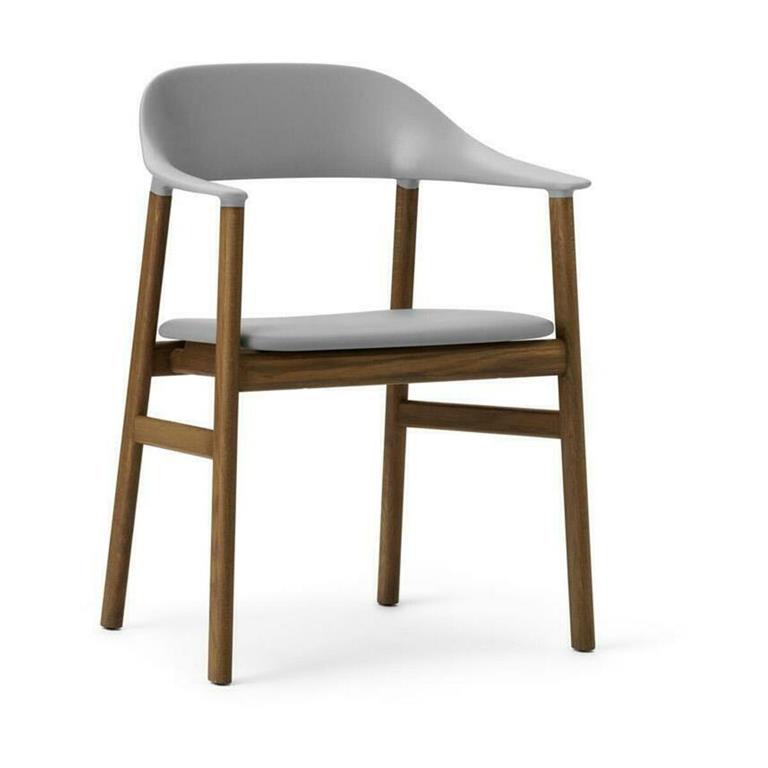 Chaise avec accoudoirs en chêne teinté et cuir gris Herit Spectrum Leather