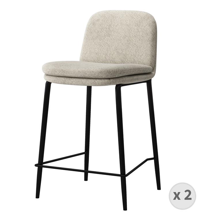 Chaise de bar en tissu Bouclé Lin et métal noir 